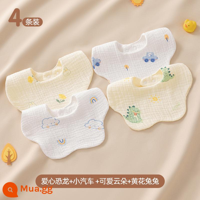 Betis yếm bé mùa thu đông nguyên chất cotton gạc nước bọt khăn ăn bé sơ sinh chống thấm nước chống nhổ nước bọt yếm - Khủng long tình yêu + ô tô + đám mây dễ thương + thỏ hoa vàng [6 lớp chăm sóc]/4 gói