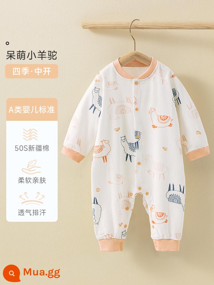 Bộ quần áo trẻ em Bettys mùa xuân và mùa thu áo liền quần sơ sinh cotton nguyên chất áo liền quần bốn mùa bộ đồ ngủ dài tay - Alpaca nhỏ dễ thương