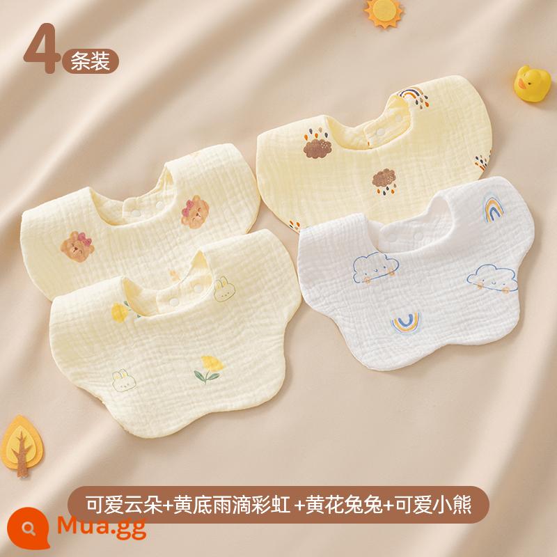 Betis yếm bé mùa thu đông nguyên chất cotton gạc nước bọt khăn ăn bé sơ sinh chống thấm nước chống nhổ nước bọt yếm - Những đám mây dễ thương + những hạt mưa màu vàng + cầu vồng + chú thỏ hoa màu vàng + chú gấu nhỏ dễ thương [6 lớp chăm sóc]/4 gói