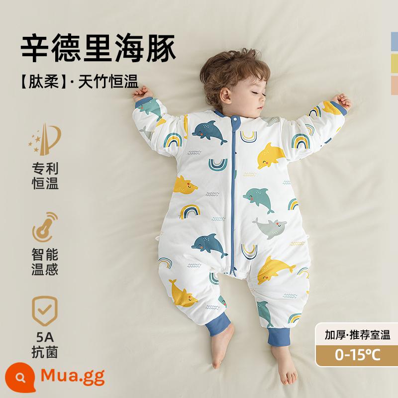 Túi ngủ trẻ em Betex mẫu xuân hạ thu đông nhiệt độ không đổi cotton nguyên chất bốn mùa phổ quát trẻ em chăn chống đá túi ngủ trẻ em chia chân - Nhiệt độ không đổi thông minh [dày lên vào mùa đông, nhiệt độ phòng 0-15oC] Cá heo Sindri