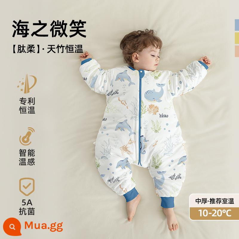 Túi ngủ trẻ em Betex mẫu xuân hạ thu đông nhiệt độ không đổi cotton nguyên chất bốn mùa phổ quát trẻ em chăn chống đá túi ngủ trẻ em chia chân - Nhiệt độ không đổi thông minh [giữa mùa thu và mùa đông dày, nhiệt độ phòng 10-20oC] Smile of the Sea