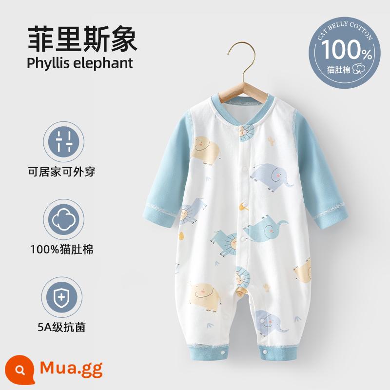 Bộ quần áo trẻ em Bettys mùa xuân và mùa thu áo liền quần sơ sinh cotton nguyên chất áo liền quần bốn mùa bộ đồ ngủ dài tay - voi đu quay