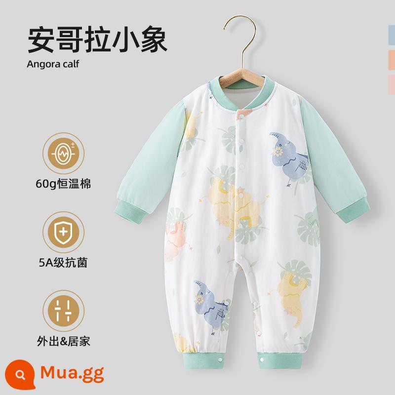 Bộ quần áo trẻ em Bettys mùa xuân và mùa thu áo liền quần sơ sinh cotton nguyên chất áo liền quần bốn mùa bộ đồ ngủ dài tay - Chú voi con Angora được chần bông