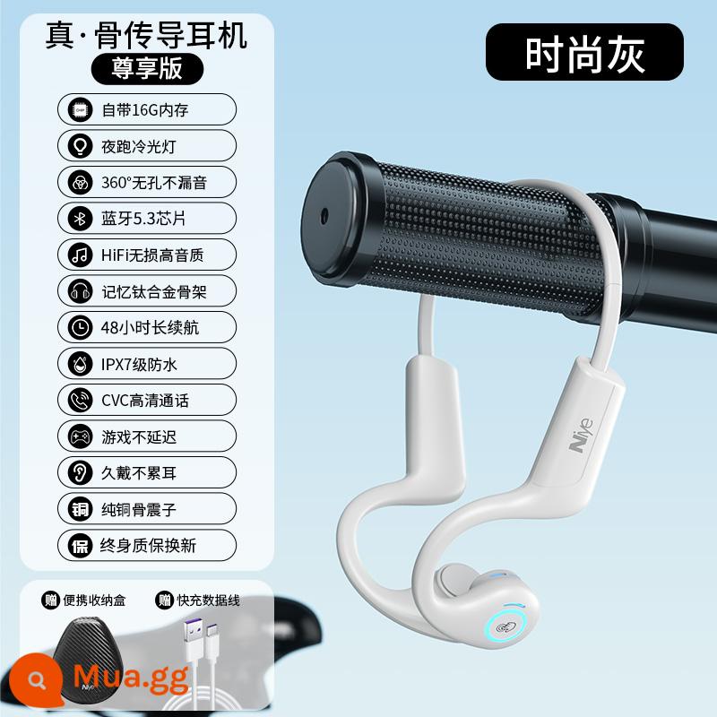 Dẫn truyền xương thật Tai nghe Bluetooth thể thao chạy bộ không dây chuyên dụng gắn trong tai không dây thời lượng pin siêu dài 2023 mới - Màu xám thời trang [Phiên bản độc quyền] Đèn thở có thể điều khiển + Thời lượng pin siêu dài 48H + Bộ nhớ 16G tích hợp + Thoải mái và không bị rò rỉ âm thanh