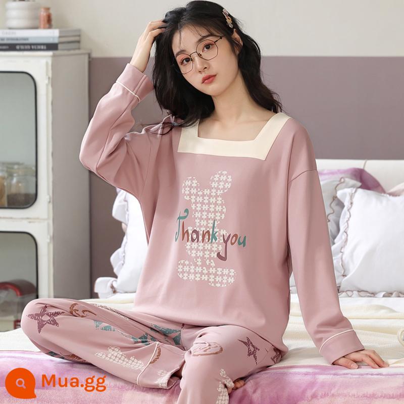 Bộ đồ ngủ nữ phong cách xuân thu 2023 mới cotton dài tay cỡ lớn cotton hè thu đông bộ đồ phục vụ tại nhà - 96528