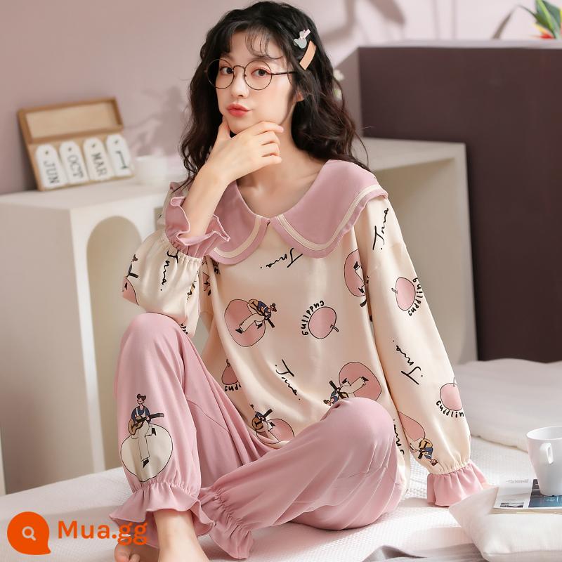 Bộ đồ ngủ dài tay nữ mùa xuân và mùa thu mới 2022 cotton nguyên chất dành cho học sinh, bộ đồ phục vụ tại nhà hình gấu dễ thương cho bé gái - AC96281