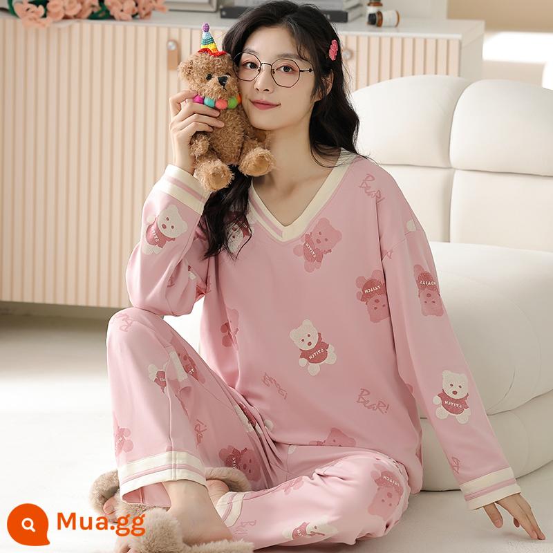 Bộ đồ ngủ nữ phong cách xuân thu 2023 mới cotton dài tay cỡ lớn cotton hè thu đông bộ đồ phục vụ tại nhà - 96590