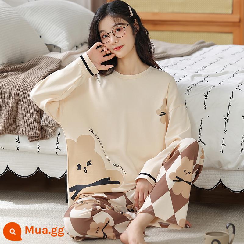 Bộ đồ ngủ nữ phong cách xuân thu 2023 mới cotton dài tay cỡ lớn cotton hè thu đông bộ đồ phục vụ tại nhà - XC20717