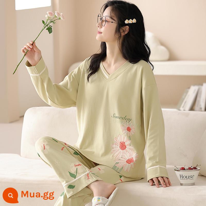 Bộ đồ ngủ nữ phong cách xuân thu 2023 mới cotton dài tay cỡ lớn cotton hè thu đông bộ đồ phục vụ tại nhà - 96587