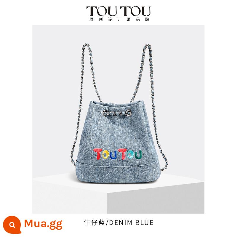 TOUTOU2023 mới thiết kế ban đầu cảm giác thích hợp denim chuỗi ba lô ngoài trời ba lô giản dị túi vô gia cư - "Hàng có sẵn" Denim Xanh