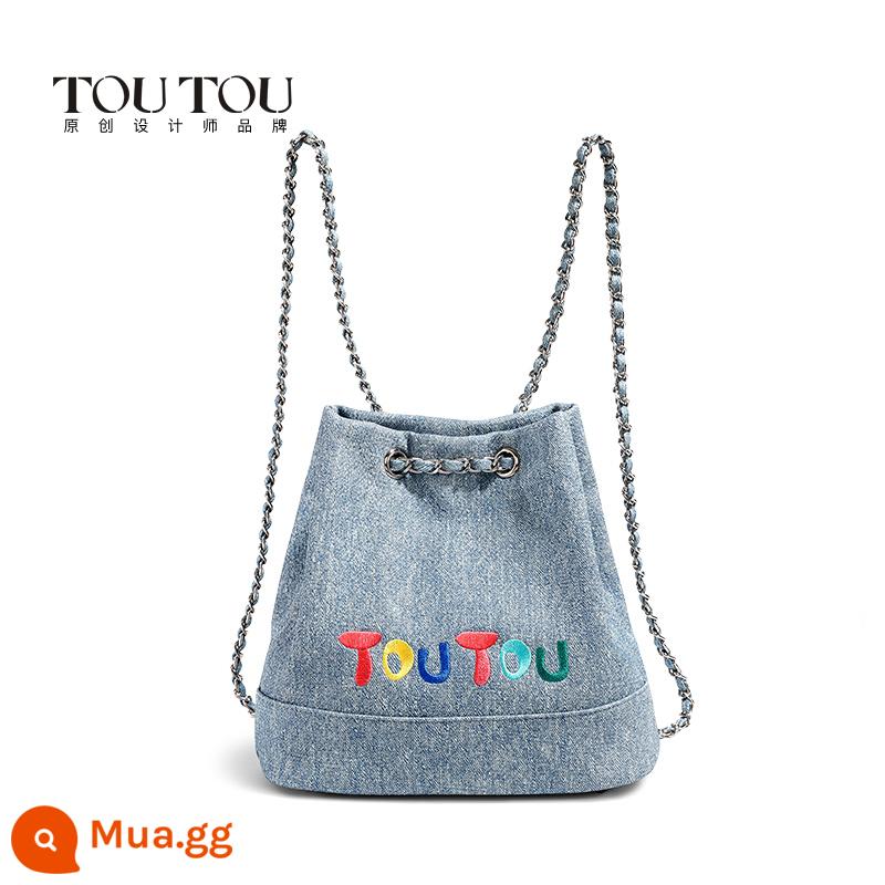 TOUTOU2023 mới thiết kế ban đầu ba lô chuỗi denim đa năng vai đơn túi sát nách mùa hè ba lô nữ - [Hàng có sẵn] Denim Blue Phiên bản lớn