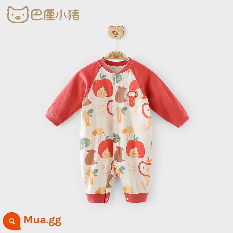 Bé Thu Quần Áo Sơ Sinh Cotton Jumpsuit Áo Liền Quần Phong Cách Trung Hoa Trăm Ngày 1 Đầm Trăng Tròn Quần Áo Trẻ Em - Nền trắng ngà phẳng và an toàn