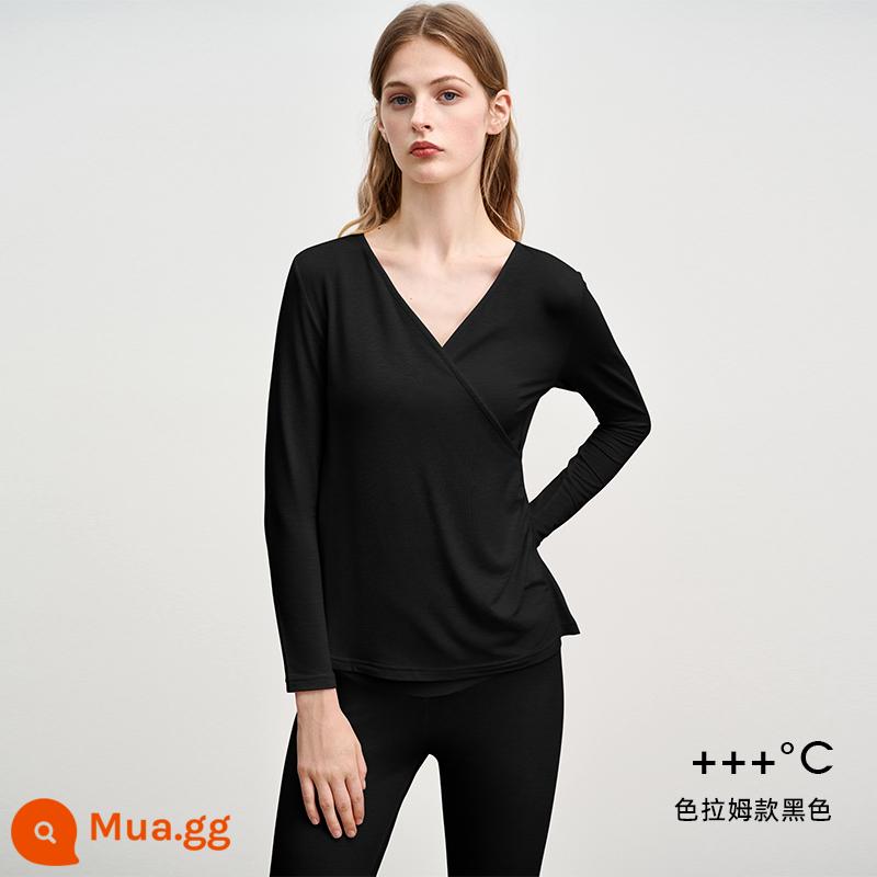 [Phong cách tương tự như Tang Yixin] Bộ quần áo mùa thu và quần vệ sinh dành cho bà bầu siêu da Manxi Bộ quần áo cho con bú mùa thu đông Quần áo sưởi ấm - Đen [Độ ấm cao-Hấp thụ nhiệt hồng ngoại xa Selam, kháng khuẩn và chống mạt cấp 7A]