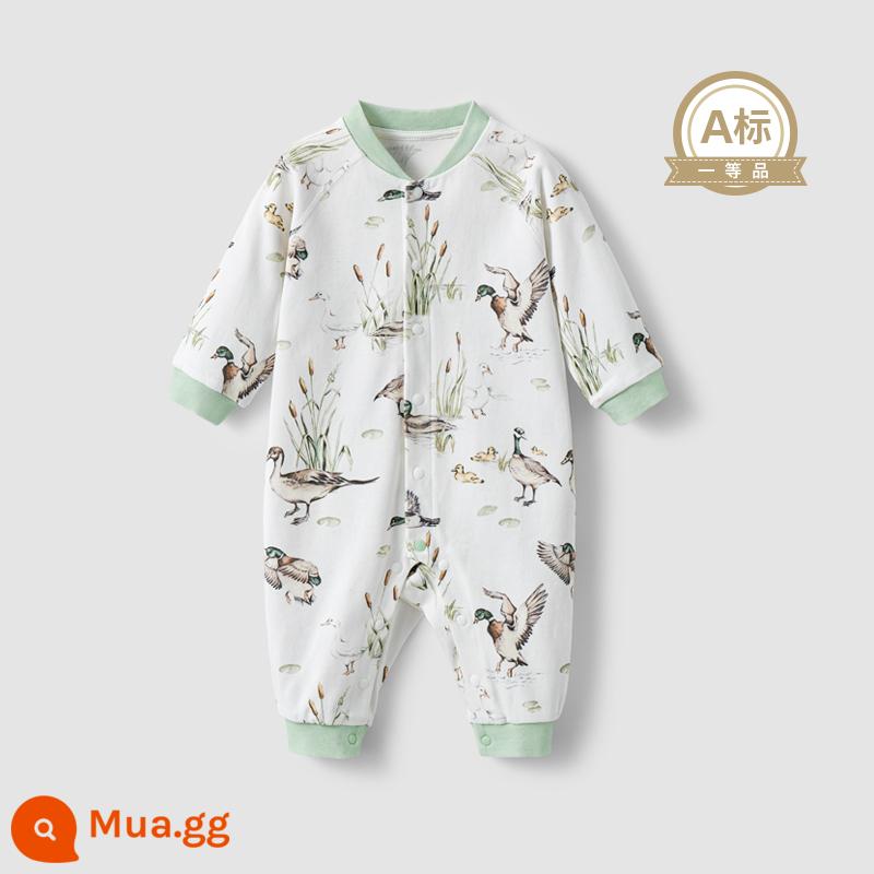 Áo liền quần trẻ em Manxi, quần áo sơ sinh, cotton nguyên chất, quần áo đáy thân thiện với da, quần yếm - Bờ hồ vào mùa thu [Phong cách lật phẳng]