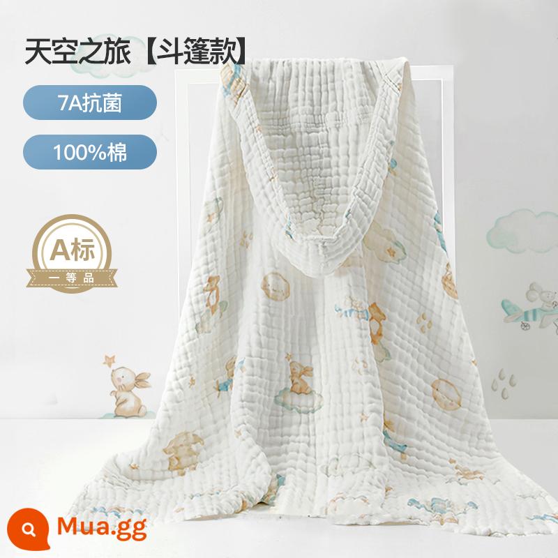 Manxi cho bé gạc tắm cotton sơ sinh bông tắm cho bé có mũ trùm đầu áo tắm trẻ em mùa xuân và mùa thu - Phong cách trùm đầu hành trình trên bầu trời