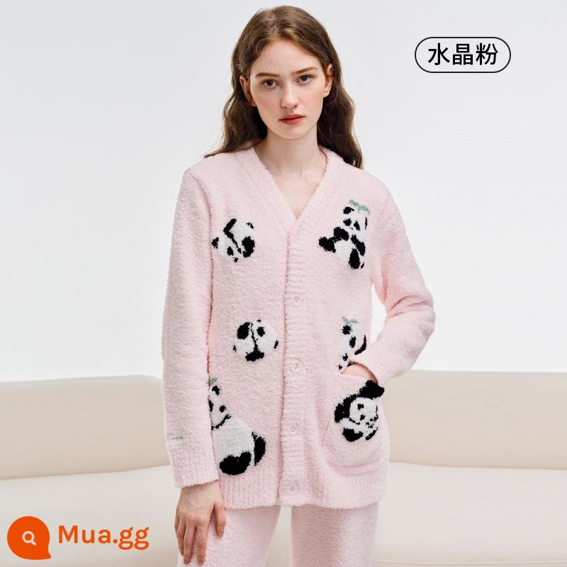 Cùng phong cách của Tang Yixin, quần áo giam cầm Manxi, đồ ngủ cho con bú, quần áo mặc nhà nhung nửa mép mùa thu đông sau sinh dành cho phụ nữ - Bột pha lê-Manxi Panda