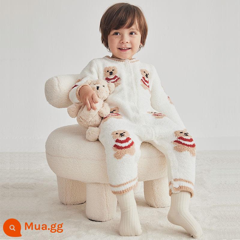 Manxi Nửa Nhung Bé Jumpsuit Ấm Áp Chống Tĩnh Điện Mùa Thu Đông Phù Hợp Với Sơ Sinh Dây Gấu Jumpsuit - Gấu trắng [áo liền quần]