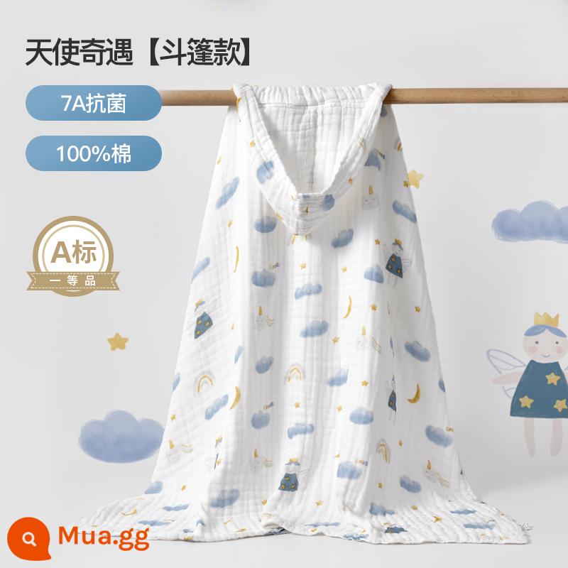 Manxi cho bé gạc tắm cotton sơ sinh bông tắm cho bé có mũ trùm đầu áo tắm trẻ em mùa xuân và mùa thu - Phong cách trùm đầu phiêu lưu của thiên thần