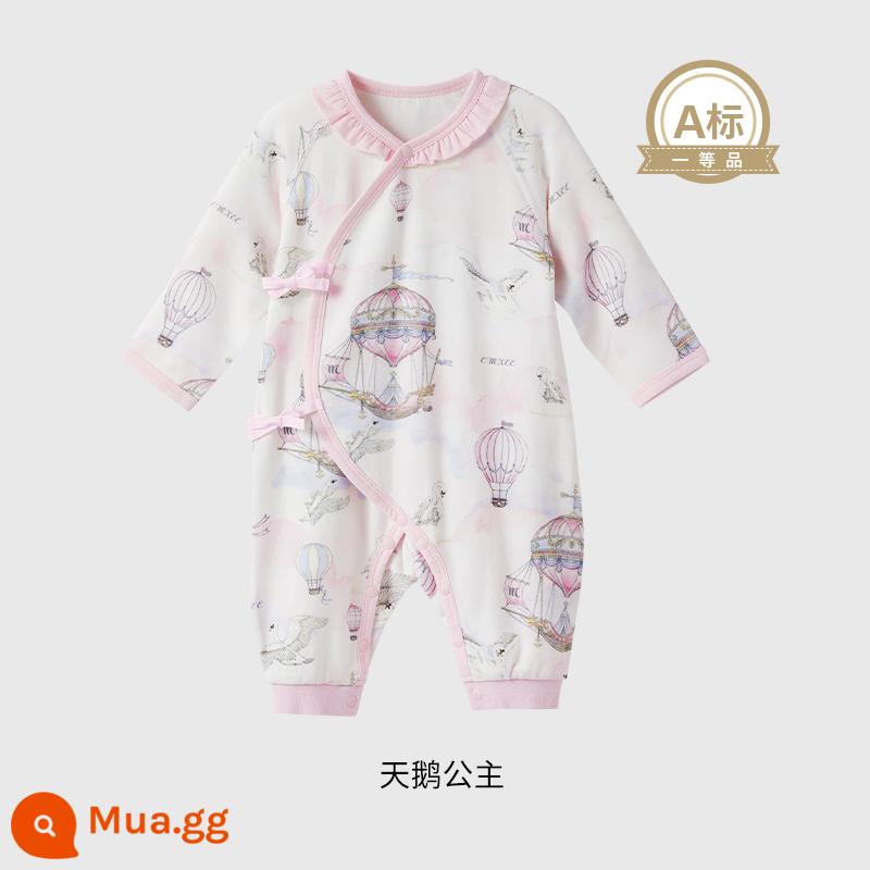 Manxi bé gái quần áo thu đông quần áo bé sơ sinh Tianzhu jumpsuit liền thân thân thiện với làn da bé gái đi chơi áo liền quần - Công chúa thiên nga [kiểu Nhật]