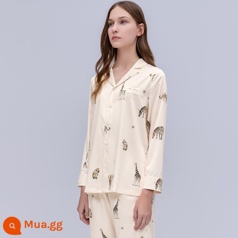 Manxi mùa hè giam quần áo phụ nữ mang thai băng lụa đồ ngủ tencel thai sản cho con bú mang thai phần mỏng dịch vụ nhà phù hợp với - Thế Giới Động Vật (Không Có Miệng Cho Con Bú) [Phong Cách Tơ Lạnh]