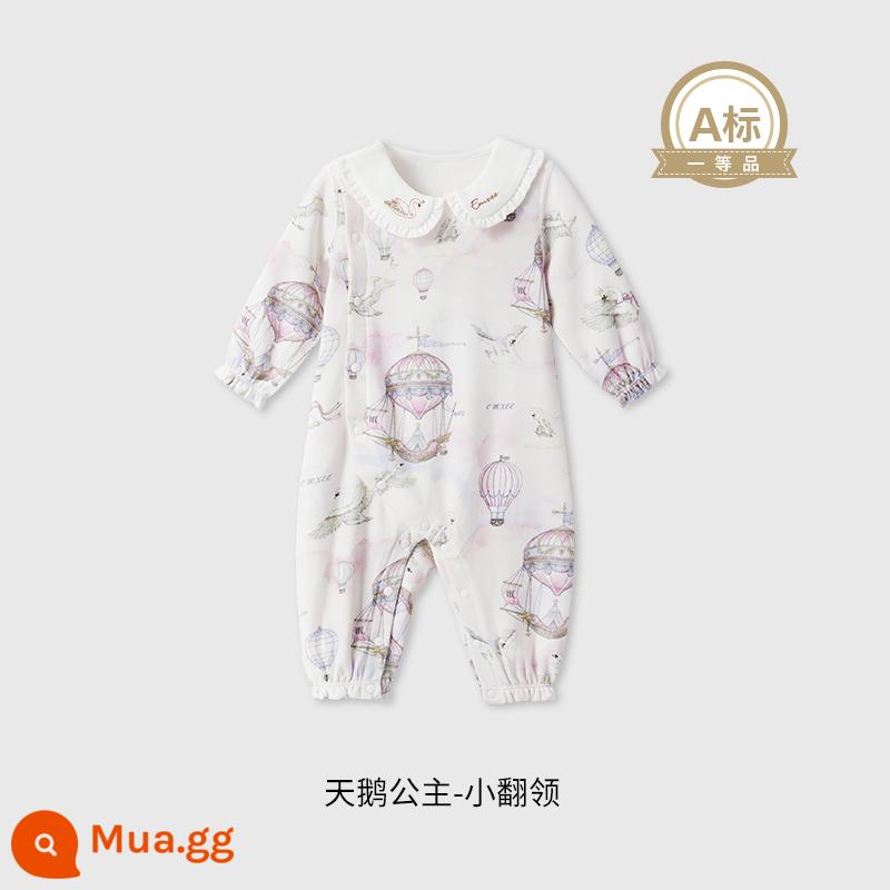 Manxi bé gái quần áo thu đông quần áo bé sơ sinh Tianzhu jumpsuit liền thân thân thiện với làn da bé gái đi chơi áo liền quần - Công chúa thiên nga [ve áo nhỏ]