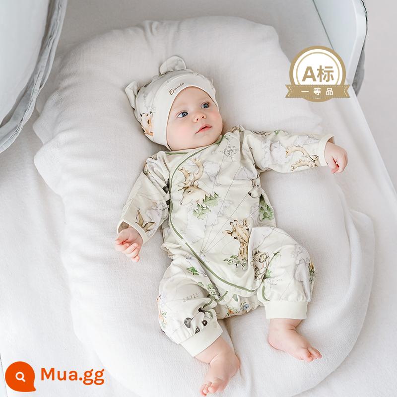 Manxi áo liền quần cho bé nguyên chất cotton dài tay quần áo trẻ em trăng tròn quần áo trẻ em quần áo mùa thu quần áo trẻ sơ sinh - Thế giới động vật-[Phong cách xiên]