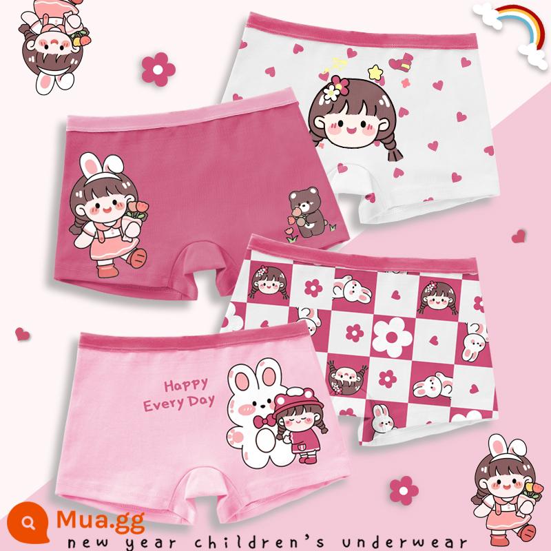 Quần lót trẻ em bé gái cotton nguyên chất full boxer bé gái trung và lớn quần đùi boxer trẻ em năm sinh thỏ đỏ Tết - 4M--ST-80394