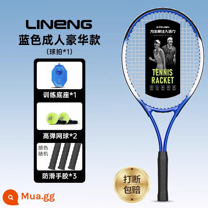 Huấn luyện viên tennis người chơi đơn với hiện vật phục hồi tự đào tạo sinh viên đại học người mới bắt đầu bộ vợt tennis trẻ em - [Mẫu Deluxe dành cho người lớn - Xanh lam] Vợt người lớn + bóng tennis có độ đàn hồi cao * 2 + keo dán tay * 3 + đế