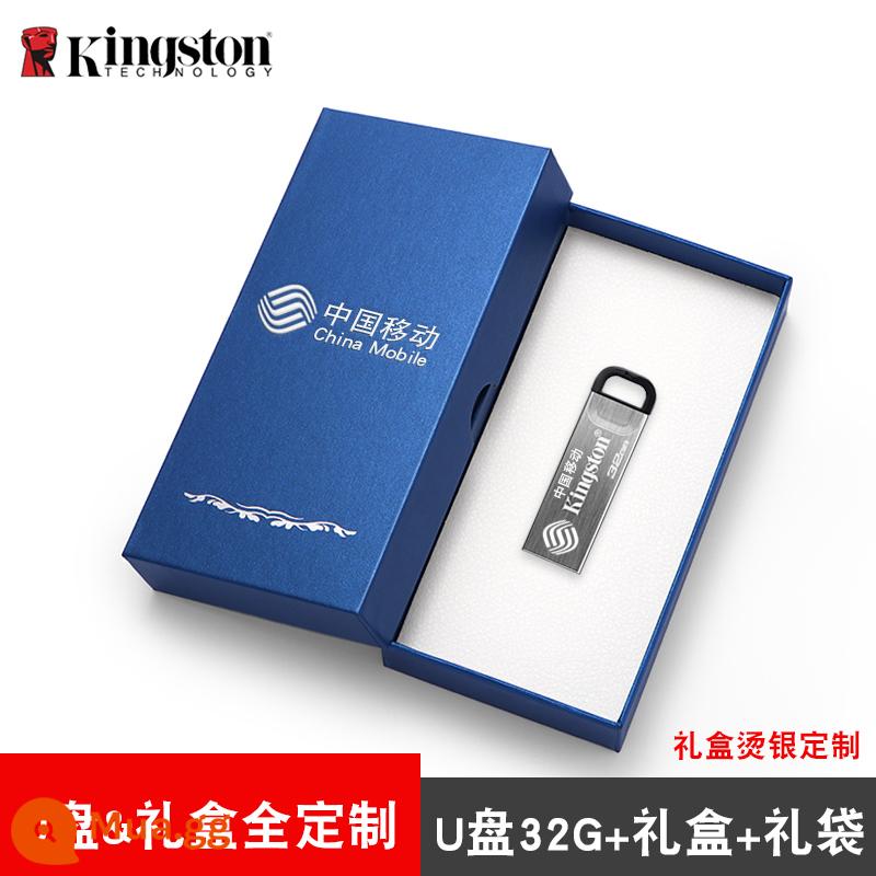 Ổ đĩa flash Kingston 32g mẫu chữ tùy chỉnh tự làm sáng tạo DTSE usb3.0 tốc độ cao điện thoại di động máy tính bộ ổ đĩa flash USB công dụng kép mã hóa u hộp quà tặng logo có thể in chính hãng của Kingston gb - [Phiên bản giao diện đơn USB3.0] Bộ túi quà màu xanh ③②g+ được tùy chỉnh hoàn toàn