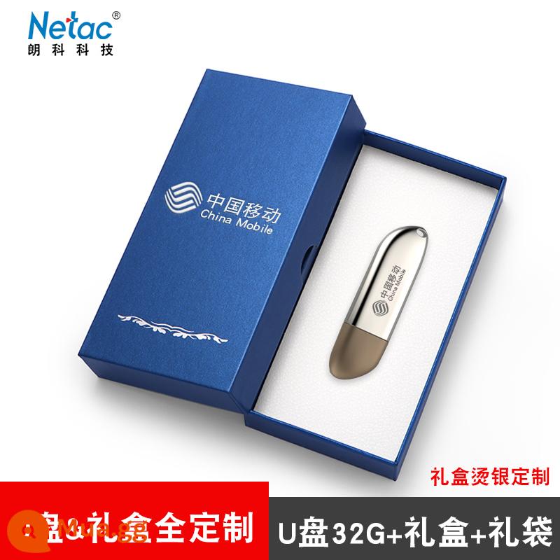 Ổ đĩa flash Netac 32g tốc độ cao cổng usb3.0 màu xanh lam giao diện màu xanh lam không thấm nước xác thực có thể được mã hóa logo tùy chỉnh chữ kim loại cô gái dễ thương sáng tạo ổ đĩa flash 32g Ổ đĩa flash USB có nắp đậy nắp đai ốc - ③②G+[Ổ đĩa flash và hộp quà tặng tùy chỉnh]