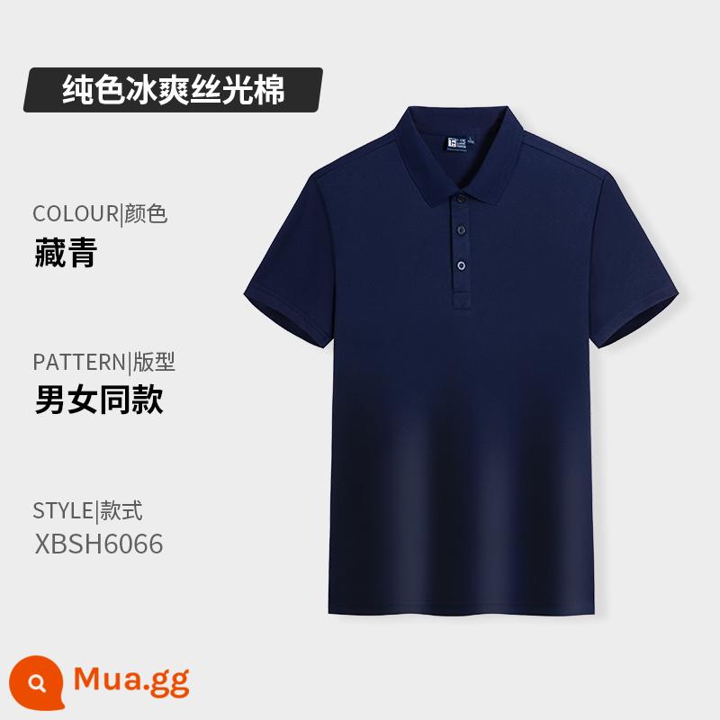 Quần áo công sở có ve áo bằng vải cotton nguyên chất in logo tùy chỉnh áo sơ mi polo khô nhanh dự tiệc công ty Áo sơ mi văn hóa tay ngắn có thêu in - Phần B-Xanh hải quân