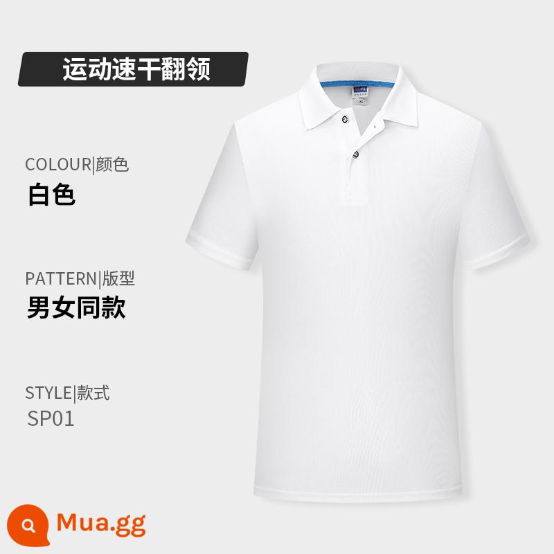 Quần áo công sở có ve áo bằng vải cotton nguyên chất in logo tùy chỉnh áo sơ mi polo khô nhanh dự tiệc công ty Áo sơ mi văn hóa tay ngắn có thêu in - Loại A-màu trắng