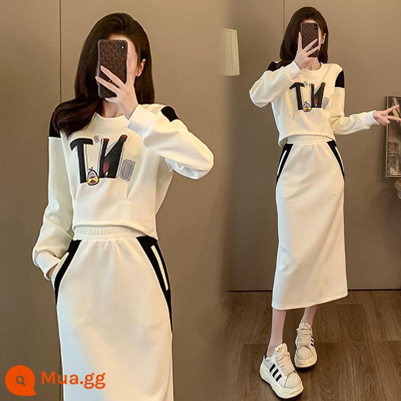 Trang phục mùa xuân, mùa thu và mùa đông với bộ đồ hai mảnh thể thao giản dị thời trang cotton dày cộng với váy dày nhung dành cho nữ - 3060#Mơ [Xuân Thu]