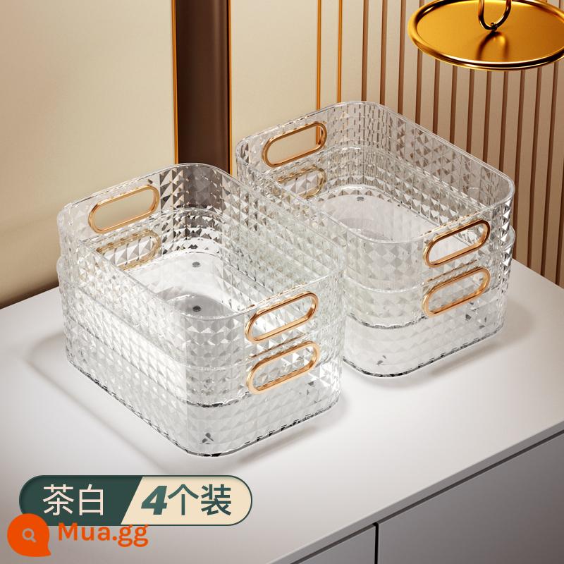 Ánh sáng sang trọng Máy tính để bàn Hộp lưu trữ mỹ phẩm Bàn trang điểm acrylic Mặt nạ Sản phẩm chăm sóc da Bàn cà phê linh tinh Giỏ đựng đồ ăn nhẹ - [Phong cách kim cương] Pha lê trắng (4 gói)