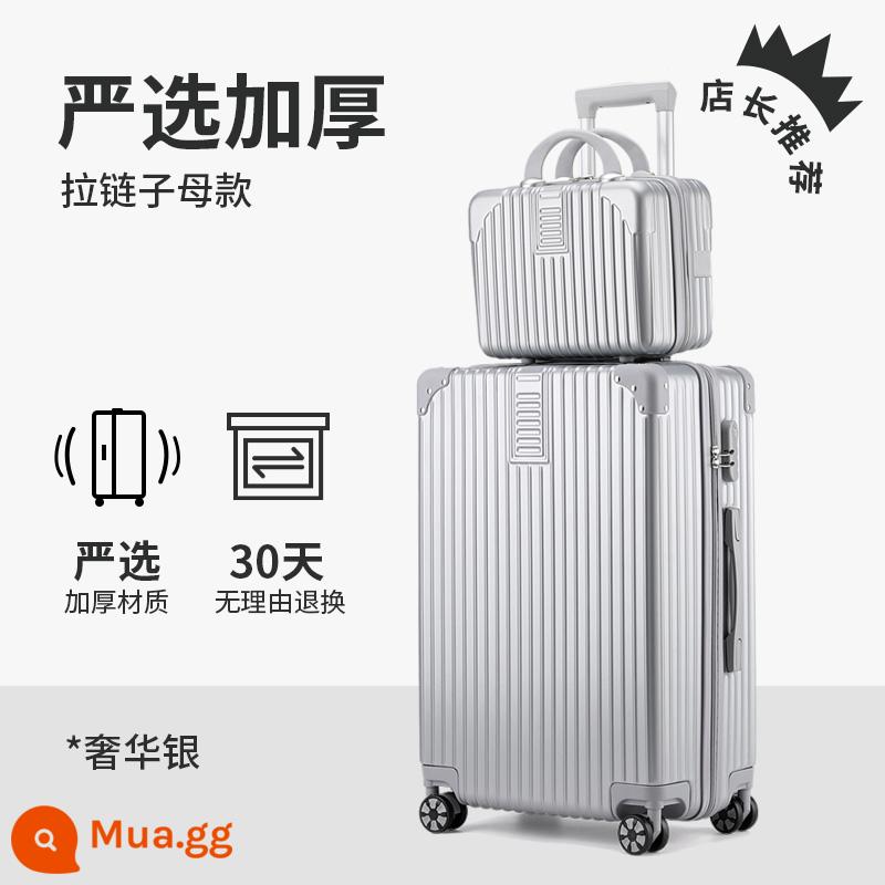 Vali nữ lên máy bay xe đẩy du lịch mạnh mẽ và bền dày nam bánh xe đa năng mật khẩu vali 24 inch dung tích lớn - Màu bạc sang trọng [lựa chọn nghiêm ngặt của mẹ và con - dung lượng phù hợp với kích thước lớn hơn]