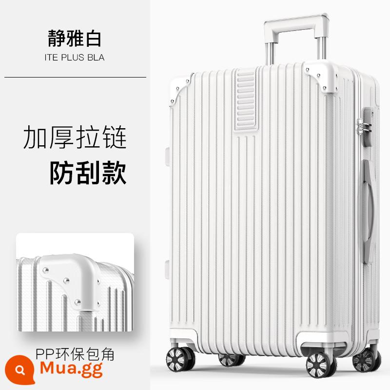 Vali vali mạnh mẽ và bền xe đẩy trường hợp bánh xe phổ thông 20 khung nhôm nhỏ bao da nam và nữ mật khẩu 24 inch - Mẫu dây kéo dày-Jingya trắng