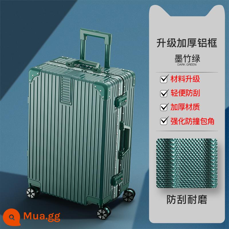 Vali vali mạnh mẽ và bền xe đẩy trường hợp bánh xe phổ thông 20 khung nhôm nhỏ bao da nam và nữ mật khẩu 24 inch - Khung nhôm dày được nâng cấp - tre xanh đen