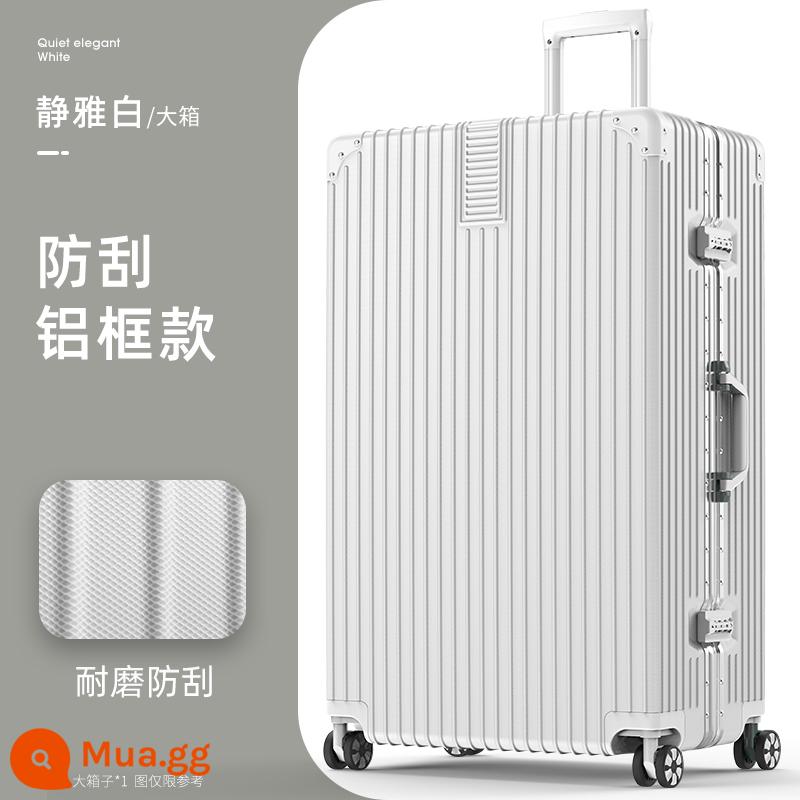 Vali nữ công suất lớn trường hợp xe đẩy 32 inch bánh xe đa năng vali nam mạnh mẽ và bền mật khẩu dày bao da - Mẫu khung nhôm chống trầy xước [Jingya White]