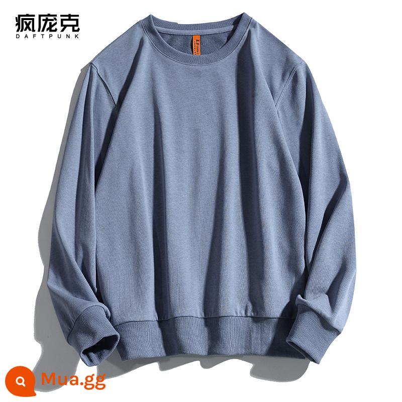 Mùa xuân và mùa thu mới hợp thời trang cotton áo len cơ bản không có mũ của phụ nữ quần áo lớp bên trong dài tay áo khoác nam và nữ áo chui đầu cặp đôi - 111 màu xanh sương mù