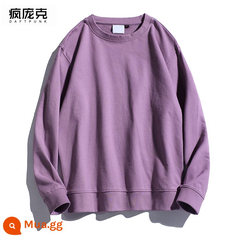 Mùa xuân và mùa thu mới hợp thời trang cotton áo len cơ bản không có mũ của phụ nữ quần áo lớp bên trong dài tay áo khoác nam và nữ áo chui đầu cặp đôi - D31 tím-nhỏ