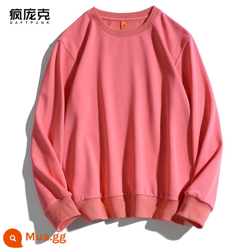 Mùa xuân và mùa thu mới hợp thời trang cotton áo len cơ bản không có mũ của phụ nữ quần áo lớp bên trong dài tay áo khoác nam và nữ áo chui đầu cặp đôi - 111 màu đỏ nhạt