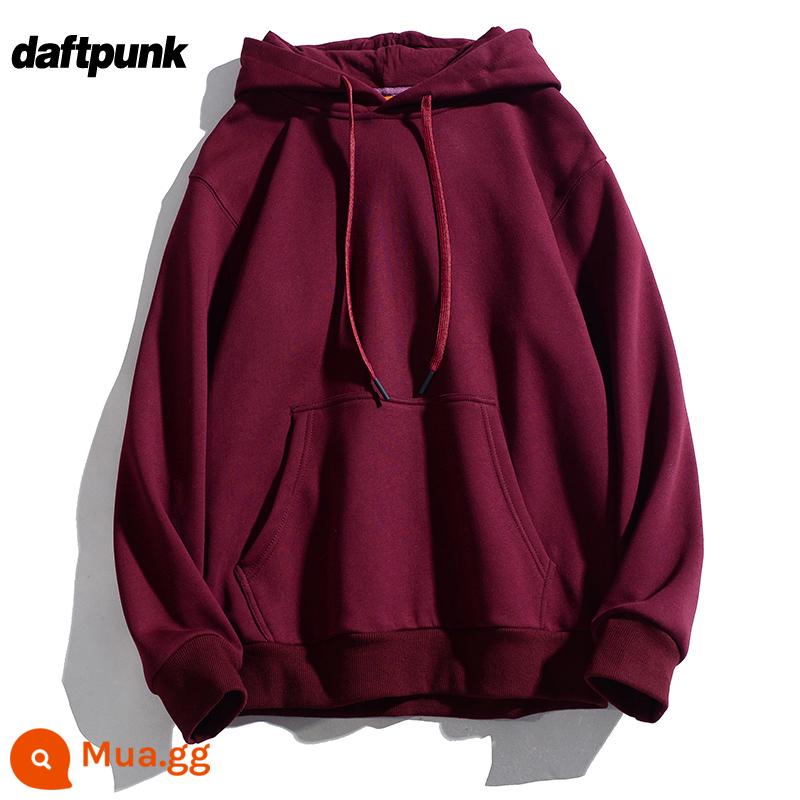 Plus Nhung Cotton Dày Dặn T Áo Hoodie Nữ Hàn Quốc Mới Rời Cổ Đại Học Gió Top Ins Màu Chui Đầu nam - Rượu vang đỏ nhung WYY078