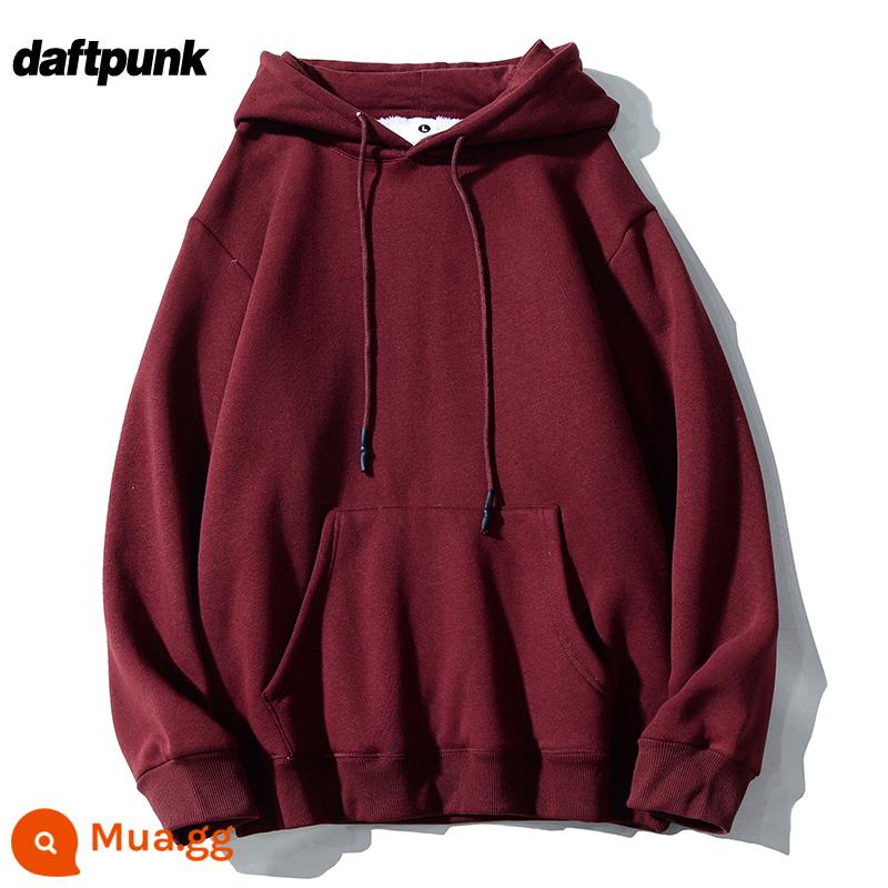 Nặng 500G Không Lông Cừu Mỹ Retro Có Mũ Nam Nữ Đồng Màu Lười Gió Cặp Đôi Áo Hoodie Plus Áo Khoác Nỉ - WY0369 rượu vang đỏ