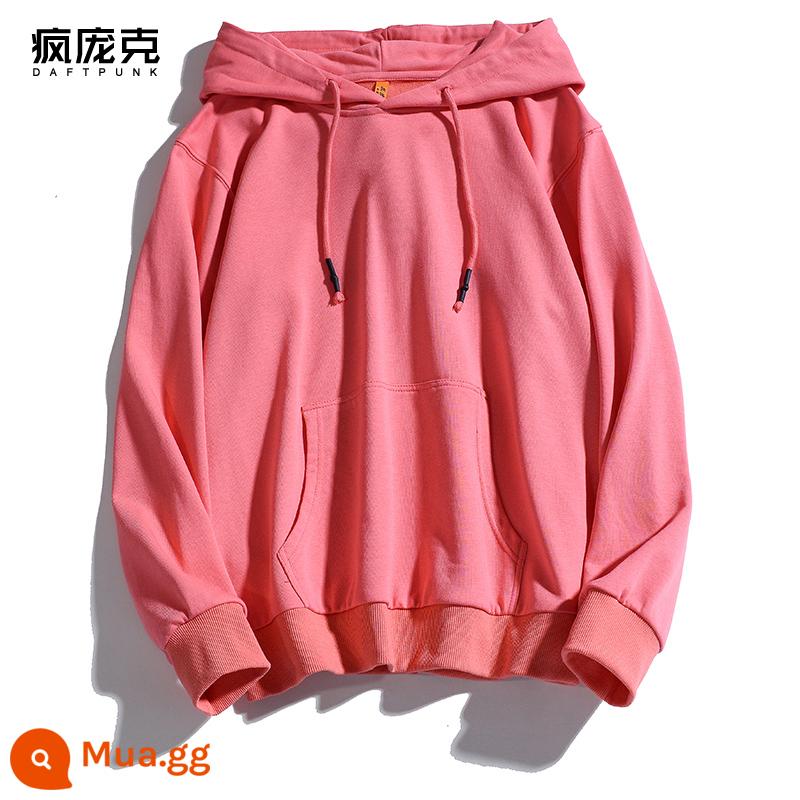 Plus Nhung Cotton Dày Dặn T Áo Hoodie Nữ Hàn Quốc Mới Rời Cổ Đại Học Gió Top Ins Màu Chui Đầu nam - 999 đỏ nhạt-không nhung