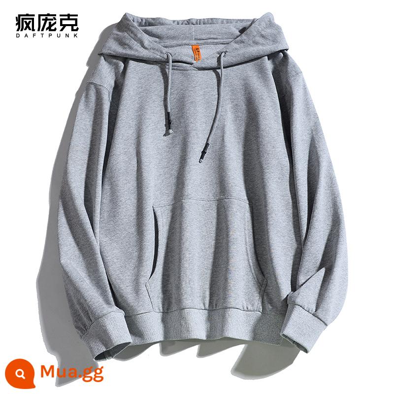 Plus Nhung Cotton Dày Dặn T Áo Hoodie Nữ Hàn Quốc Mới Rời Cổ Đại Học Gió Top Ins Màu Chui Đầu nam - 999 hoa xám-không nhung