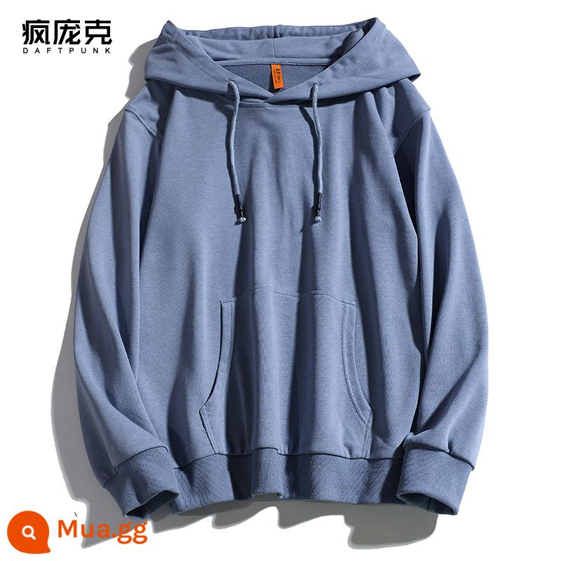 Plus Nhung Cotton Dày Dặn T Áo Hoodie Nữ Hàn Quốc Mới Rời Cổ Đại Học Gió Top Ins Màu Chui Đầu nam - 999 màu xanh khói-không nhung