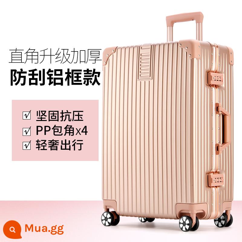 Vỏ xe đẩy bánh xe đa năng vali vali nữ mạnh mẽ và bền 20 inch lên máy bay nam mật khẩu bao da dung tích lớn - Khung nhôm dày chống xước được nâng cấp góc phải - vàng hồng