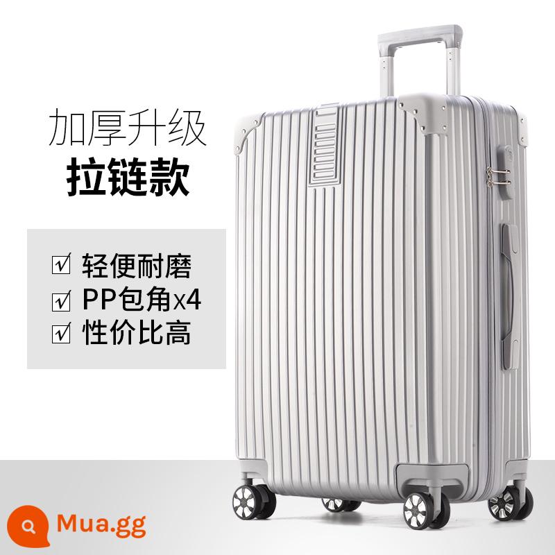 Vỏ xe đẩy bánh xe đa năng vali vali nữ mạnh mẽ và bền 20 inch lên máy bay nam mật khẩu bao da dung tích lớn - Dây kéo dày dặn nâng cấp-màu bạc sang trọng