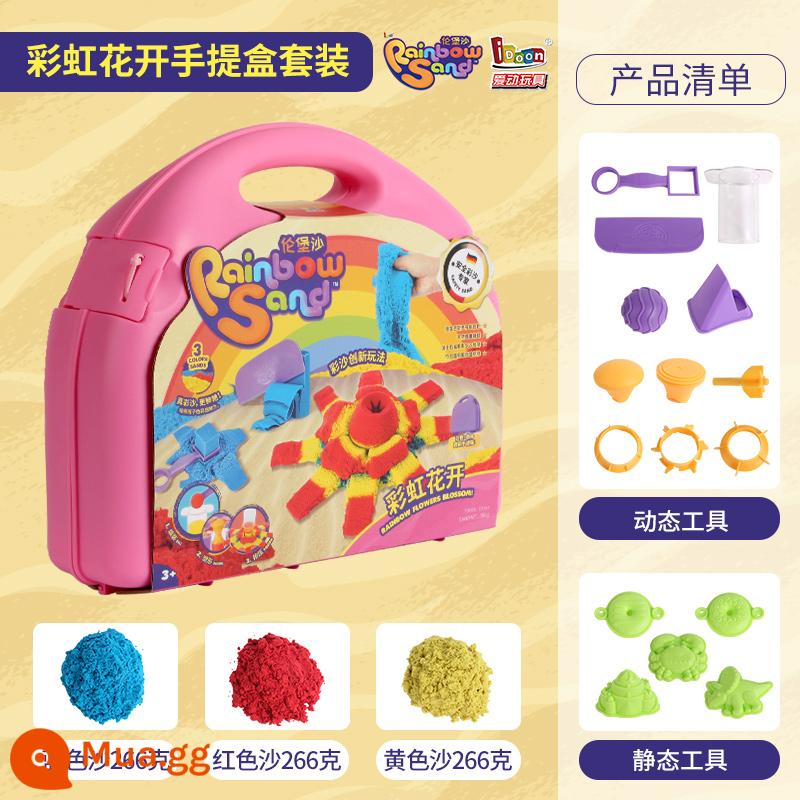 Lunburg cát thủ công sáng tạo tự làm không gian đồ chơi màu cát trẻ em plasticine màu bùn mô hình bộ bánh xe kho báu - Bộ Hoa Cầu Vồng [3 Màu Cát 798g + 11 Công Cụ Động + 5 Công Cụ Tĩnh