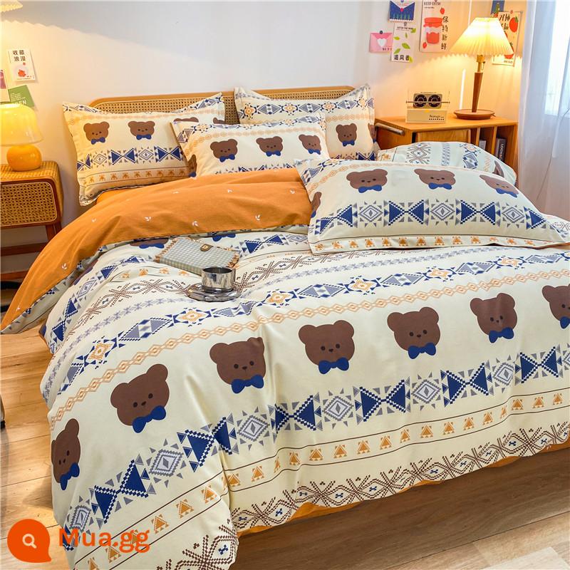 Bông dày mài lông đơn Single Single Autumn và Winter Simple Cotton đơn 1,5 Double 200x230 Four -Bet - gấu mia